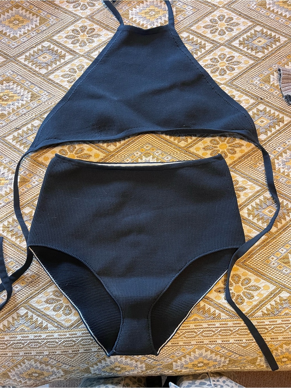 ARQ Swim Black Giulia Halter and Zan High Waist Bottoms Two-Piece Bikini Set